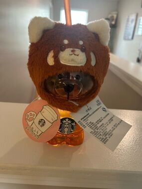 Starbucks China Dessert Story Bear Shaped 15oz Glass Straw Cup Tumbler